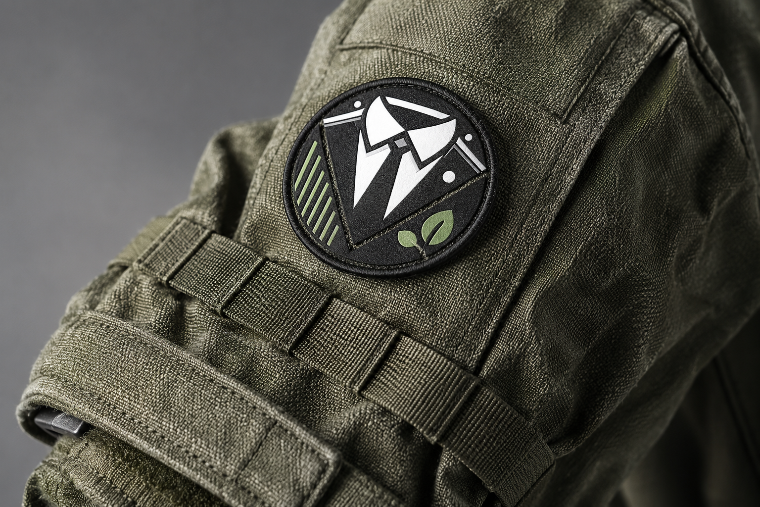 Patch tecnica su manica della linea tactical in canapa